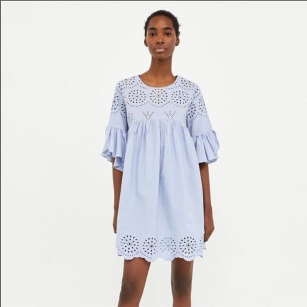 Zara Baby Doll Eyelet Ruffle Mini Dress - Size Small
